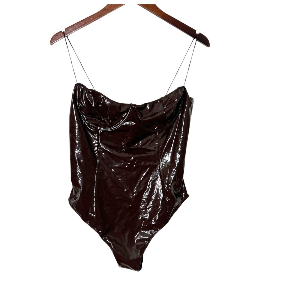 Oseree Coated Balconette Swimsuit XL Chocolate Brown Underwire One Piece New